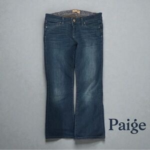 Paige Denim Blue Flare/Bootcut Jeans with Printed Waistband - Petite/Short 28